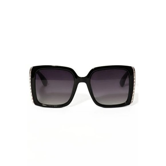 Unexpected Wonderment Square Frame‎ Side Metal Textured Detail Sunglasses Black - Picture 4 of 6
